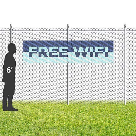 CGSignLab | „Бесплатно WiFi -stripes Blue“ отпорен на ветерна мрежа винил банер | 8'x2 '