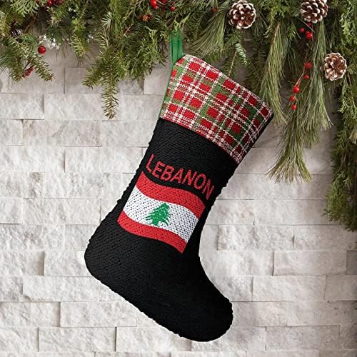 Знаме на Либан Секвен Божиќ за Божиќни празници Реверзибилни бои кои се менуваат магичен фонд за Божиќно дрво камин висечки чорапи