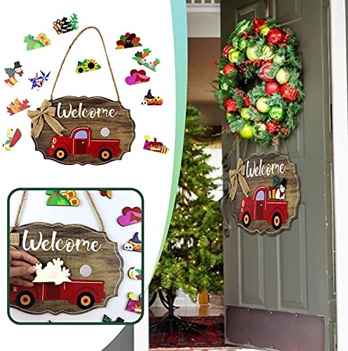 Знак на врата, добредојде на вратата сезонска закачалка врата заменлива DIY закачалка декорација и виси украси за новогодишна елка
