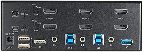StarTech.com 2 Порта Двојна Монитор HDMI Kvm Прекинувач-4K 60Hz Ултра HD HDR-Десктоп 4K HDMI 2.0 KVM Прекинувач со 2 Порта USB 3.0 Центар &засилувач;