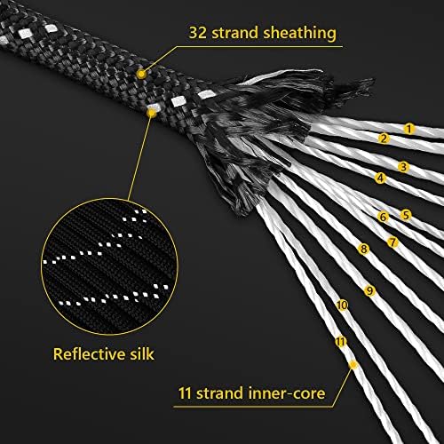 750ib рефлексивно јаже на парокард, 100 '200' 500 '1000', 4мм 11 влакно падобран кабел со торба, паро -кабелски лента за крцкање, хамак, кампување,