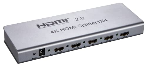 Tuklye 4K HDMI Splitter 1x4 3840x2160@60Hz Видео дистрибутер 1 во 4 надвор од HDMI 2.0, HDCP2.2,4K, IR Extension, EDID Management, RS232