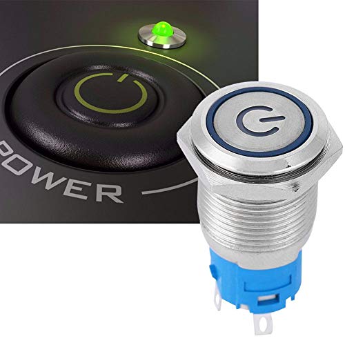 FtVogue Blue LED метално копче за метално копче за метално влечење рамна тркалезна глава самостојно ресетирање прстен од 16мм дијаметар