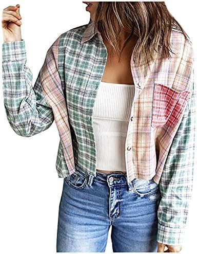 Basysin долга ракав лапел блуза жена пријатна памучна јакна од памук култура во боја на бои за одмор kawaii целосен патент