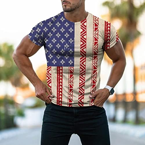 Патриотски маици за мажи, ретро во САД, етнички маички врвови летни кратки ракави тренингот на мускулите тенок вклопувачки маички