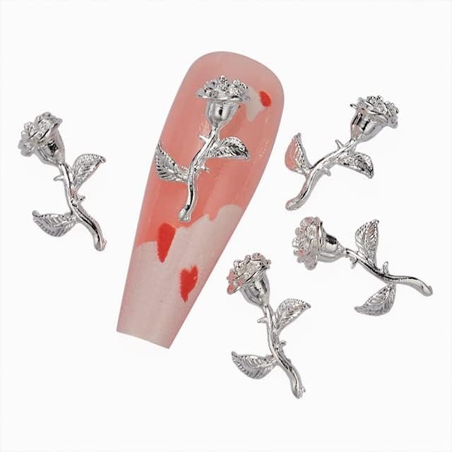 10 парчиња 3Д розови нокти уметнички шарми DIY занаети за декорација на нокти легура злато/сребро 7 -форма на цвет дизајн привлечност за