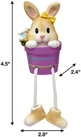 Велигденски зајаче фигурини Декорации за табели сет од 3 смола за зајаци за зајаци во тенџере во тенџере со нозе нозе за зајаци