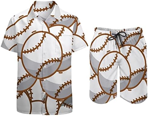 Бејзбол спортски топки машки 2 парчиња облека на плажа на хавајски копче надолу кошула со кратки ракави и костуми за шорцеви