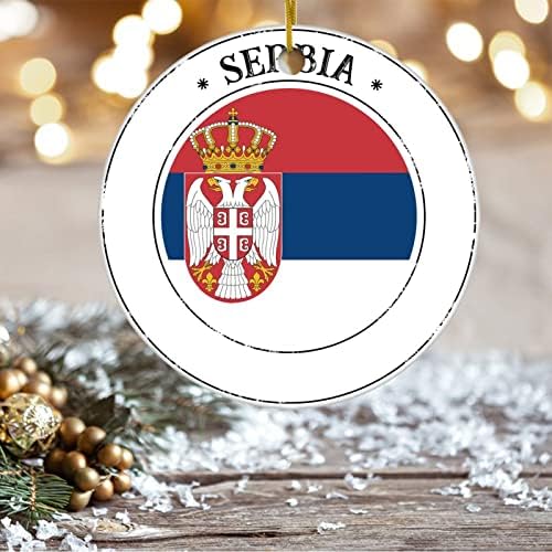 Божиќен украс на знамето на Чајан Србија, украс за новогодишна елка за божиќен декор за дома, двострана керамичка украс Божиќ што виси украс