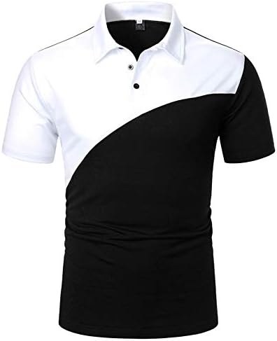 PDFBR Менс обични поло маици со кратки ракави шарени бои за крпеница на копчето Хенли врвови деловни работи тенок голф кошула