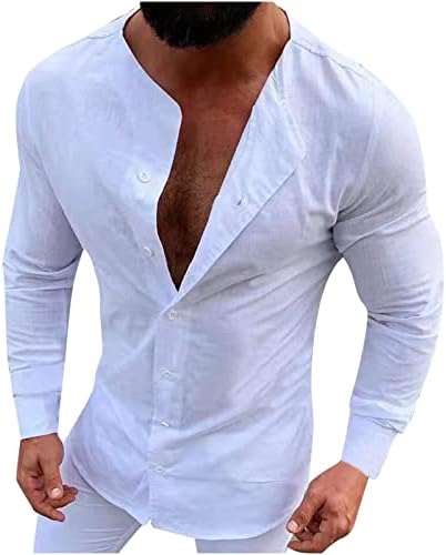 Копче за машка постелнина надолу кардиган со долги ракави кошула обичен мускул тенок фит летна плажа Топ блуза