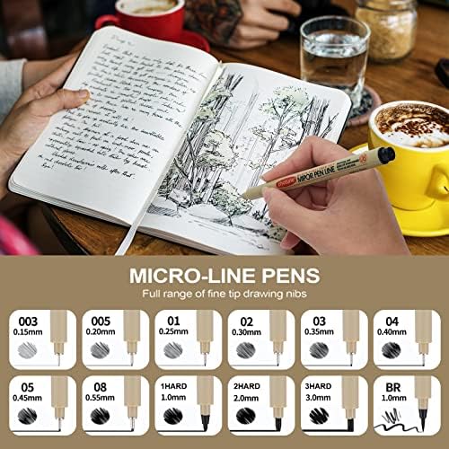 Микро-пенкала пенкала за мастило, 12 пакувања црни микро фини точки, пенкала за водоотпорно архивско мастило, мултилинерски пенкала