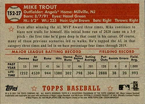 2021 Топс 1952 Топс Редукс Т52-27 Мајк Пастрмка Лос Анџелес Ангели МЛБ Бејзбол Картичка НМ-МТ