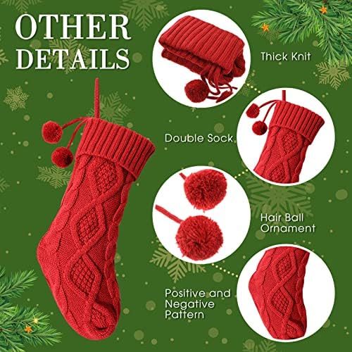 ЕБООТ 6 Пакувања Божиќни чорапи со топка Помпом, кабел од 14,5 инчи плетени Божиќни чорапи за Божиќни декорации за декорација