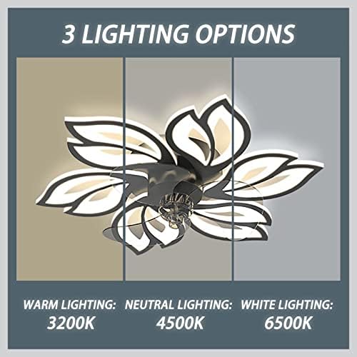 Catfun низок профил 3 LED LED светло и ултра тивка 6 брзина на ветер, вентилатор на таванот со паметен тајмер за спална соба