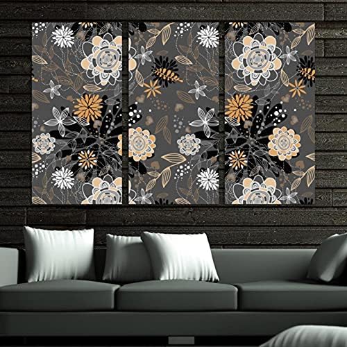 3 панели врамени платно wallидни уметности ретро апстрактни црни цветни сиви масло слики модерна домашна уметност подготвена