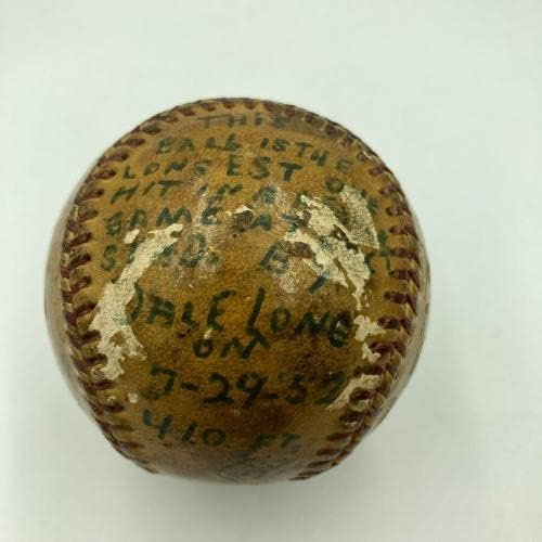 Дејл Лонг 26-ти домашен терен Потпишана игра Користена бејзбол 7-29-1952 JSA COA-MLB автограмирана игра користена бејзбол