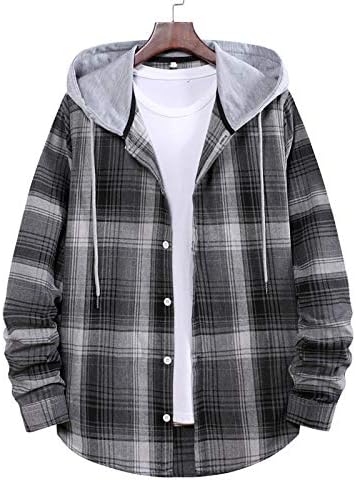Палта за машки машки модни качулки и карирани копчиња со долги ракави, јакни со маица јакна од палто