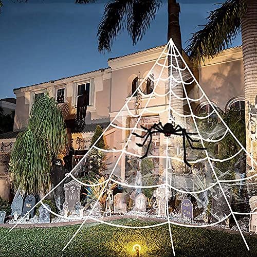 Декорации за Ноќта на вештерките пајак веб -отворено во затворено лажни пајаци за истегнување на дворниот декор за резерви на гигантски