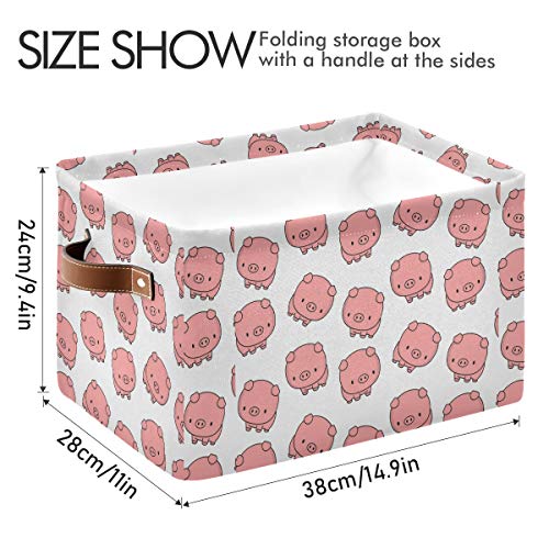 Правоаголна корпа за складирање слатки животни од свињи платно ткаенина со рачки - квадратни корпи за складирање за книга, расадник, детски
