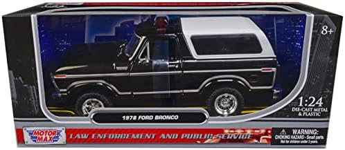 1978 година во полицискиот автомобил Бронко Не обележан црно со бело врвно спроведување на законот и серија на јавни услуги 1/24 Diecast