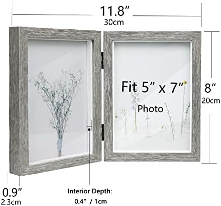Шампесен Двоен рамки за слики 5x7 сива шарка рамка за слика, преклопна мала кутија за сенка, рамка 5x7, приказ на куќиште за куќиште