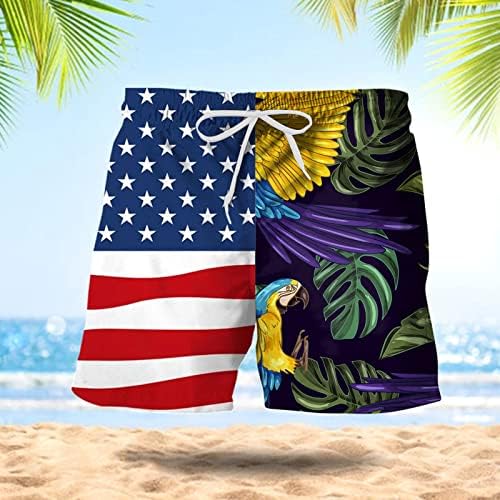 САД 4 -ти јули Менс шорцеви Обични влечења на патриотско американско знаме печатено летна облека за одење со џебови