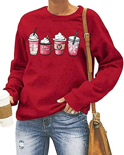 Vvnty Ден на в Valentубените, џемпери за џемпери жени, жени кошули за кафе, симпатично кафе, графички пуловер, обични врвови