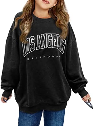 Девојки во Лос Анџелес преголеми џемпери на екипажот со долги ракави, лесен пулвер врвови