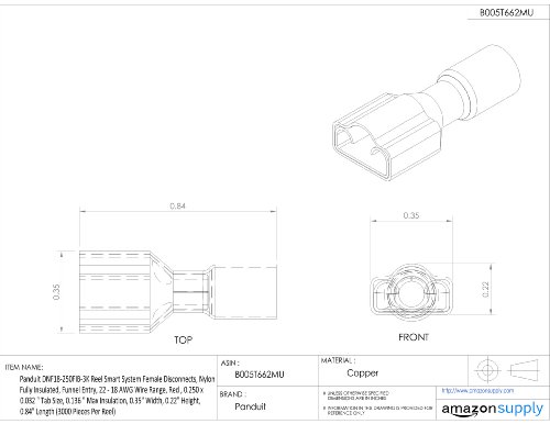 Panduit DNF18-250FIB-3K Reel SMART SYSTEM Femaleенски исклучувања, најлон целосно изолирани, влез во инка, 22-18 опсег на жица AWG,