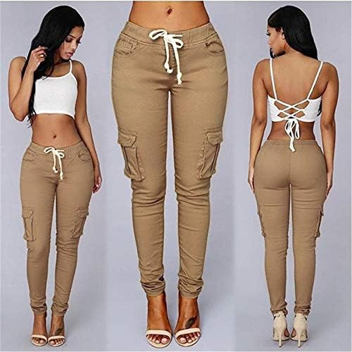 Angенски обична цврста боја на јога панталони за женски панталони со повеќе џебови со повеќе џебови, тенок вклопувачки панталони