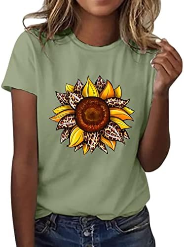 Требин сончоглед дами симпатична принтрична кратка ракав тркалезна вратот пред рамото гроздобер краток ракав летен лабав кошула врв