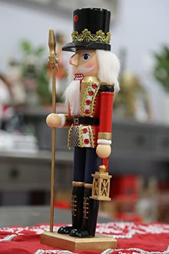 Дрвена занаетчиска оревчеста Божиќна декорација 14 инчи војник фигура со ноќна светлина Традиционални колекционерски оревици