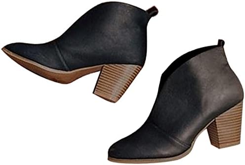 Шије чизми за жени ретро лизгање со цврста плетена платформа чизми зашилени пети глуждови чизми за кратки чизми за блок-потпетици