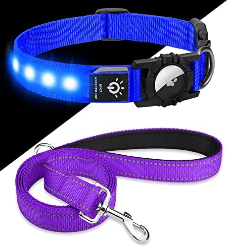 JOYTALE 16-24 '' LED јака за кучиња и 5ft двострана рефлексивна поводник, осветлете ја ноќната безбедност за полнач за миленичиња и совпаѓање на најлон поводник за кучиња