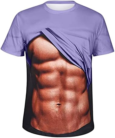 Лажна мускулна кошула за мажи тенок вклопена тркалезна врата кратка облека Новина облека смешна 3Д печатење улична облека мажи