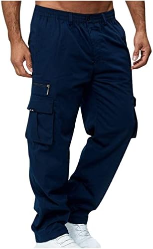 Панталони со карго за боб за мажи со цврста боја, обични повеќекратни џебови, панталони со фитнес панталони со директно тип, панталони
