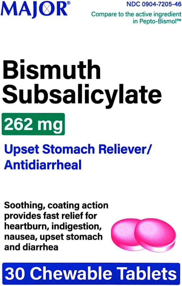 Главен бизмут суббалицилат 262 мг вознемирен олеснувач на стомакот/антидиархеал - 30 таблети за џвакање