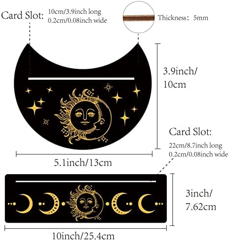Gorgecraft 2 парчиња дрвена тарот картичка стојат црна држач за тарто -тарот 5 форма на месечина и 10 правоаголник дрвени тароти