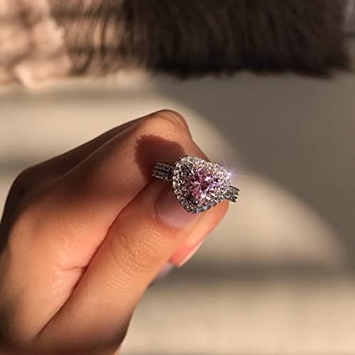 2023 Нов срцев женски прстен прстен прстен целосен зир-кон-дијамантски розови прстени розови прстени сет