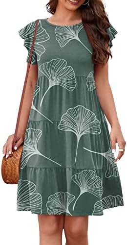 Miashui Види фрлаат фустани за жени летен фустан за жени плажа симпатична ракав за руфли мини памук проток плус фустани со големина