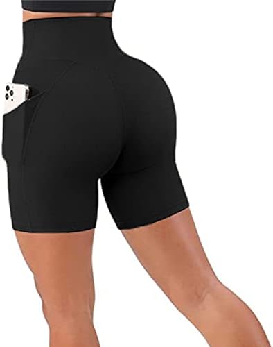 Памучни велосипедисти шорцеви жени 5 инчи женски тесен плик на половината на навој јога панталони со висока верзија на половината