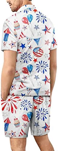 Маши кошули RBCULLF SHACE SHEACK SHEACK 2PC Постави Денот на независноста Печати кратки ракави копче надолу за блузи со блузи,