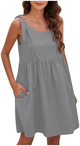 Обичен летен фустан, женски прашка случајна цврста боја кукли здолниште лабава половината голема верзија моден памучен постелнина фустан