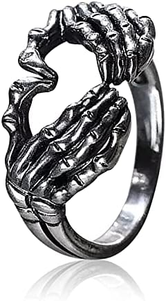 Прстени со десна рака за жени шарм Американска рака Сакајте го вашиот ретро европски и гест на скелетот за скелети, прстени прстени
