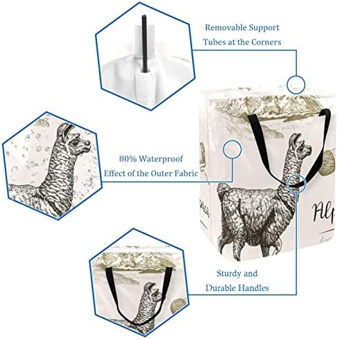 Лама Алпака Планински Пејзаж Печатење Склопувачки Пречки за Перење Алишта, 60 ЛИТРИ Водоотпорни Корпи За Перење Алишта Облека Играчки Складирање