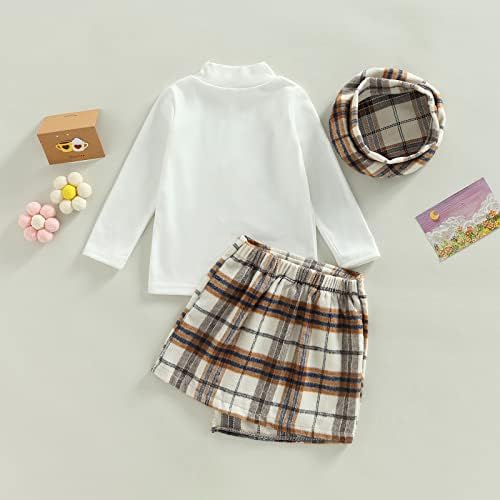 Фепеж деца бебе девојче облека мечка везење со долг ракав пулвер врвот + карирано здолниште + капа 3 парчиња облека за облека за мали