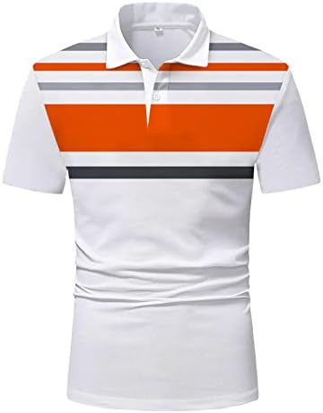 XXBR машки голф поло маички, летни ленти за печатење на летни врвови за печатење кратки ракави тенок вклопувачки случајно копче со тениска кошула