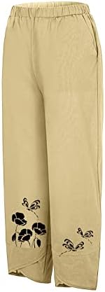 Проточни панталони за женски женски долг памук и неправилно смалување на половината за глуварче, печати обични панталони