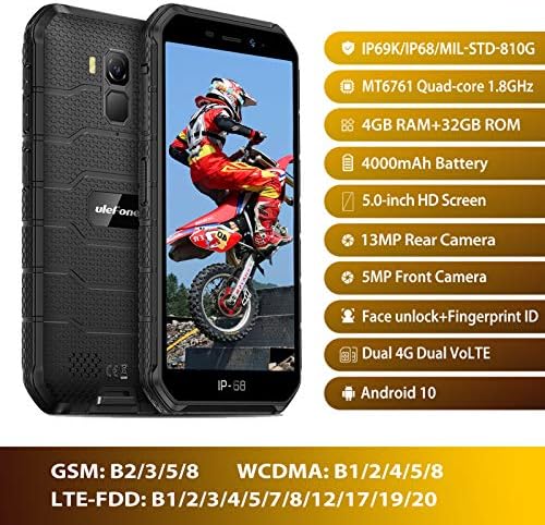 Ulefone 4G Rugged Phones, Armor X7 Pro Android 10 Dual SIM, Rugged Smartphone Unlocked, IP68/69K Waterproof Smartphone, 13MP + 5MP
